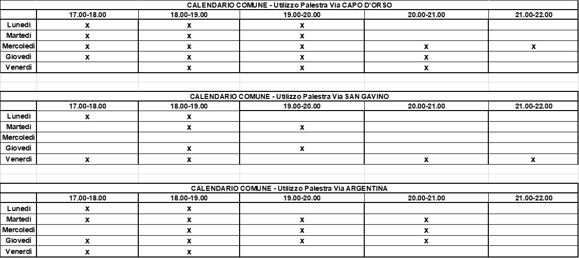 Calendario palestre